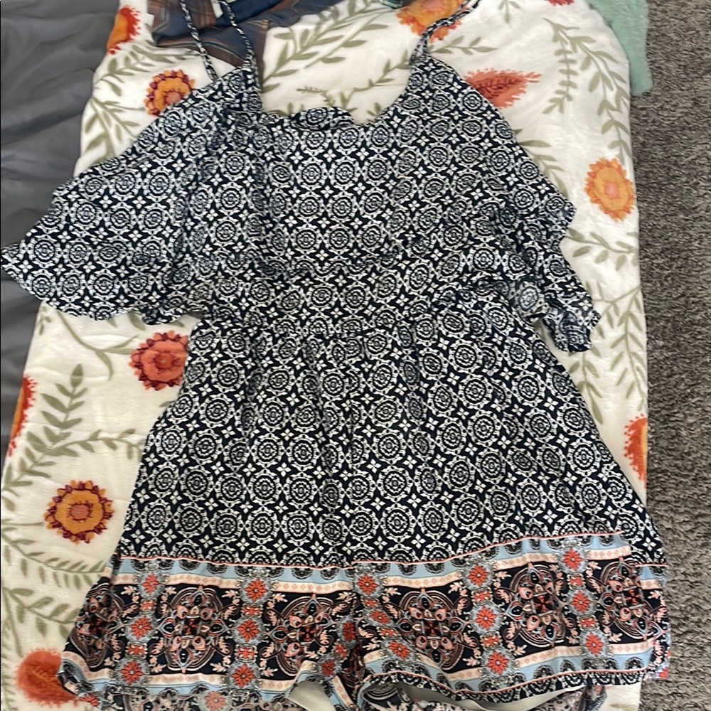 Blue and White Patterned Romper